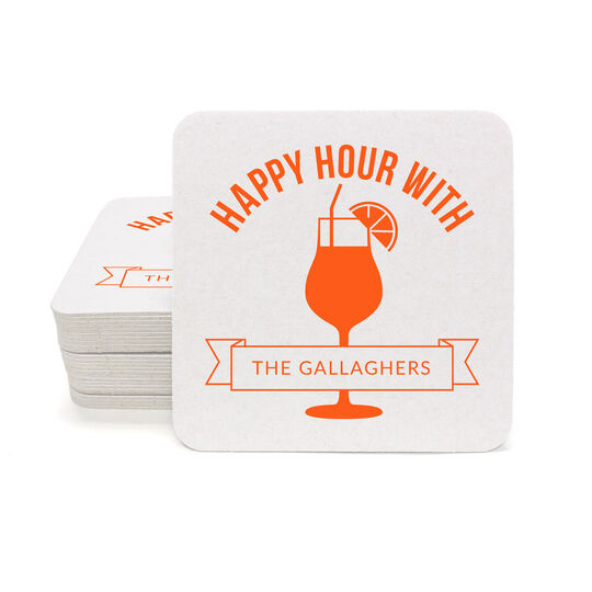 Happy Hour Cocktail Square Coasters